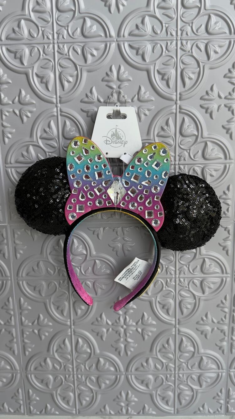 Disneyland 70th Minnie Mouse Rainbow Rhinestone Sequin Ear Headband NWT